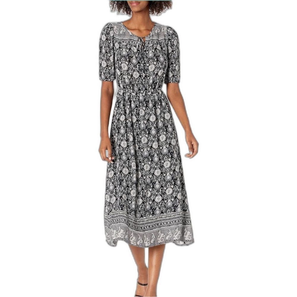 Lucky Brand Black and White Patterned Midi Dress